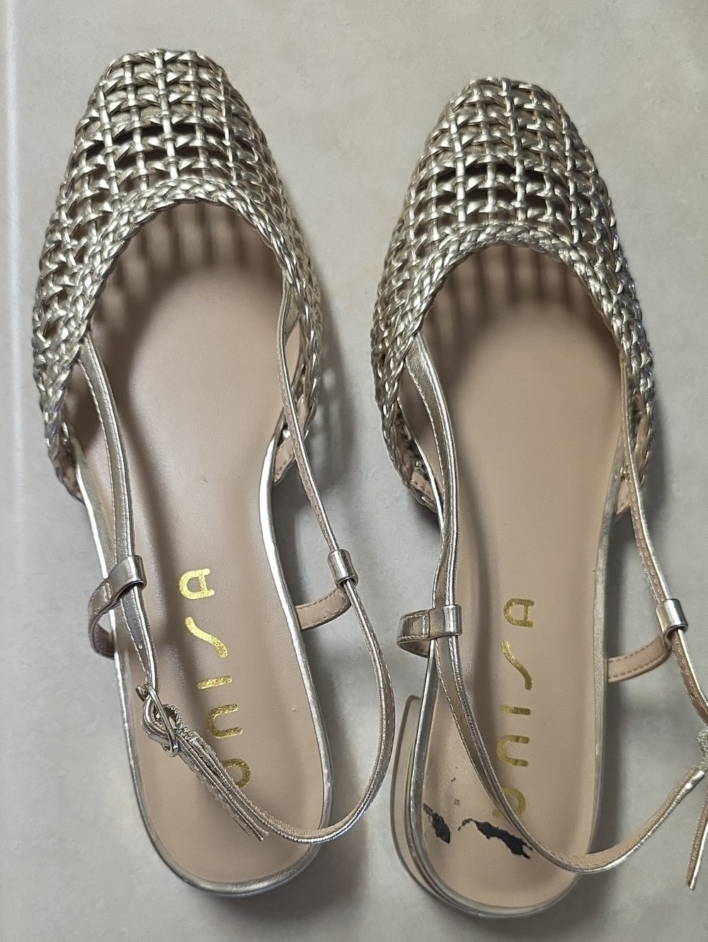 Unisa Metallic Silver Woven Slingback Flats